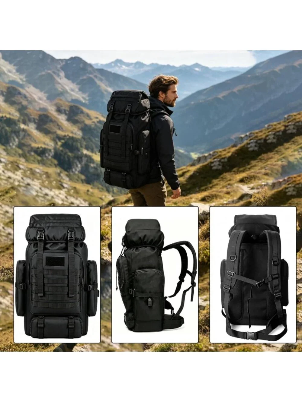 Waterproof 80L/100L Hiking Backpack for Men | Military-Style Camping Rucksack